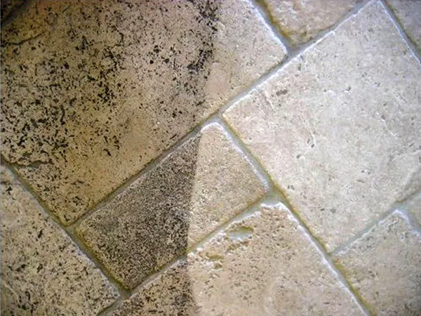 Tile floor with freshly cleaned grout lines